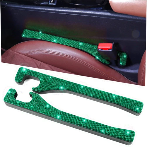Briwill Green Car Seat Gap Filler, Set of 2 Handmade Crystal Rhinestone Diamond Car Gap Filler Green Bling Car Accessories for Women(Dark Green)