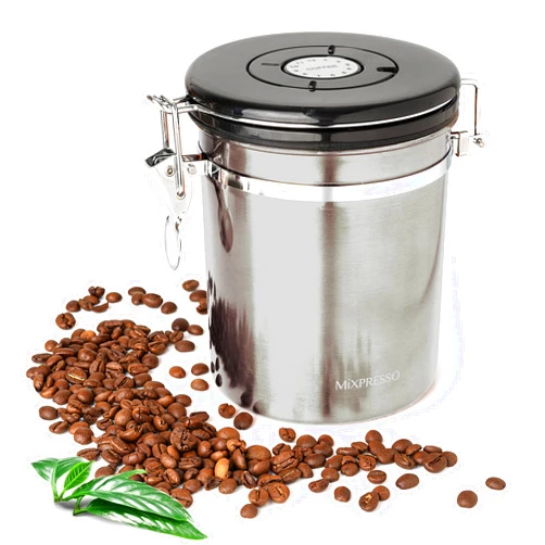 Mixpresso 16 Oz Coffee Canister, Stainless Steel Airtight Coffee Container, Ground Coffee Bean Storage with Date Tracker, Vacuum Sealed Espresso Airtight Container, Coffee Jar, Sugar Container