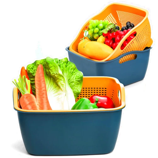 Jucoan 2 Pack 9 & 8 Quart Large Kitchen Strainer Colander Bowl Set, Double-Layer Plastic Fruits Vegetable Washing Basket, Drain Bowls for Cleaning Washing Mixing, Detachable (Blue, Orange)