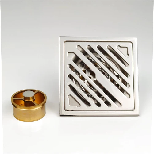 Pexintek 4 Inch(10 * 10cm) Square Stainless Steel Bathroom Floor Drain with Removable Hair Catcher Cover Grate Parts Shower Drain with Backflow Preventer for Kitchen Balcony Garage (Silver-3)