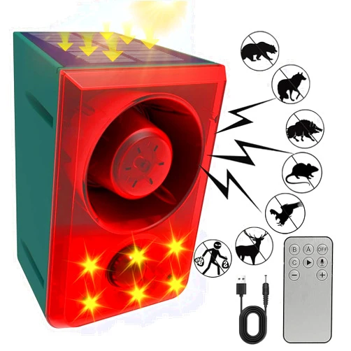 ChunHee Solar Animal Detterent Outdoor,Motion Activated Deer Deterrent,Support Recording&±Volume,Deter Deer, Coyote,Raccoon, Fox,Squirrels Deterrent for Garden Yard