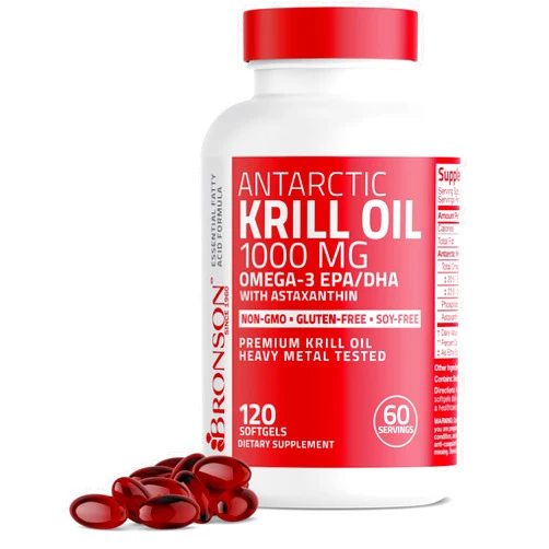Bronson Antarctic Krill Oil 1000 mg with Omega-3s EPA, DHA, Astaxanthin and Phospholipids 120 Softgels