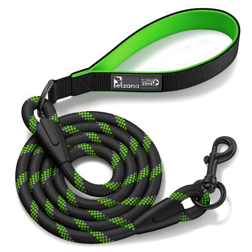 PETZANA Green Dog Leash with Soft Padded Handle - 5 Ft Reflective Heavy Duty Dog Rope Leash for Small Medium & Large Dogs, Lightweight Walking & Training Strong Dog Leash for Pet, 5ft Leashes