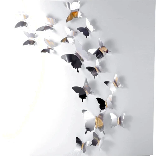 BBTO 48 Pieces Butterfly Wall Decor DIY Mirror 3D Butterfly Stickers Removable Butterfly Decals for Home Nursery Classroom Bedroom Bathroom Living Room Decor