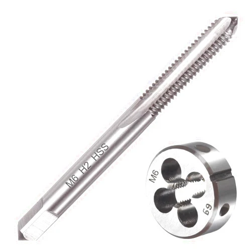 Saipe M6 X 1.0 Metric Tap and Die Set M6 X 1mm HSS Straight Fluted Machine Thread Right Hand Screw Tap and Round Threading Die