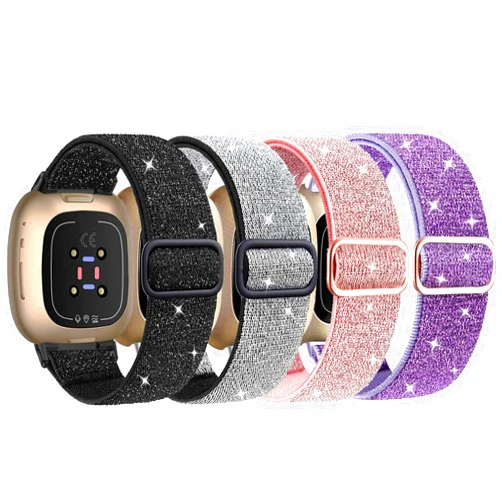 IMPAWFAN 4 Pack Elastic Nylon Bands Compatible with Fitbit Versa 4/Versa 3/Sense 2/Sense, Soft Breathable Replacement Adjustable Stretchy Nylon Loop Wristband Sport Strap for Woman Man