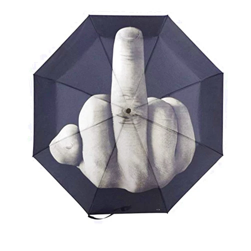 Leevcok Automatic Folding Umbrella, Middle Finger Windproof Rain Umbrellas with 8 bone metal stand holder, UV Protection gray
