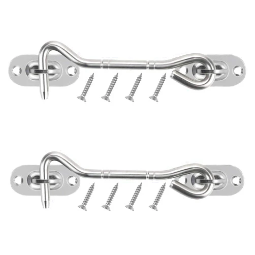 Favordrory 4 Inch Solid Thicken Stainless Steel Cabin Hook Eye Latch with Mounting Screws for Doors, Gate Window (2 Pack)