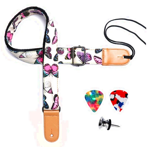 Eyeshot Ukulele Strap, Adjustable Hawaiian Denim Print Ukulele Shoulder Strap, Suitable for Soprano Concert Tenor Baritone String Instruments