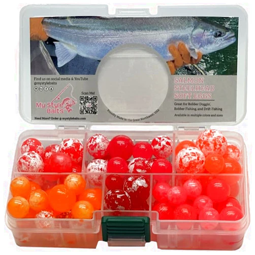 My Style Baits Fishing Beads Artificial Round Float Fishing Eggs for Steelhead Salmon Trout New Various Sizes and Colors Sizes Range from 10mm to 20mm 75 Plus Beads in Every Box.