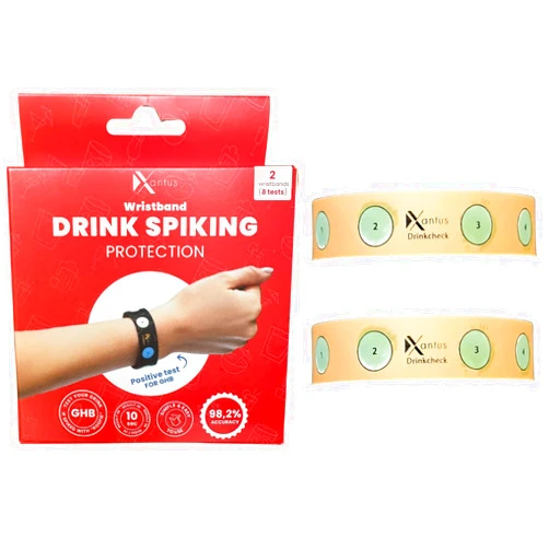 Xantus Drink Check Wristband Roofie Test by Xantus | Spiked Drink Bracelet Tester Detects GHB Within 10 Seconds Test Your Drink | Spiking Protection Detector Made in USA | (2 Beige Wristbands 8 Tests)