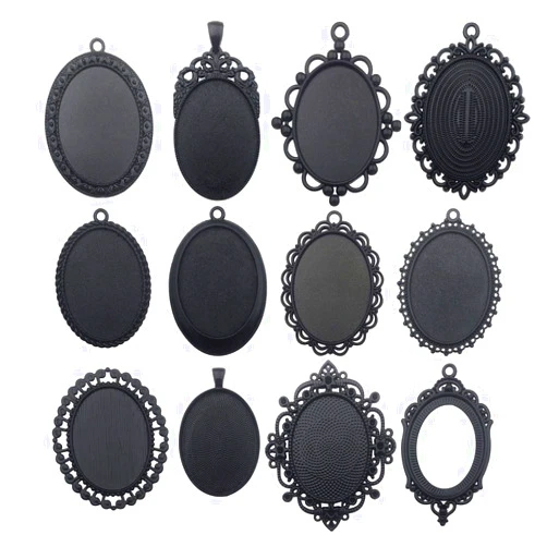 IloveDIYbeads 10pcs 30x40mm Black Oval Blank Bezel Pendant Trays Base Cabochon Settings Trays Pendant Blanks (M117)