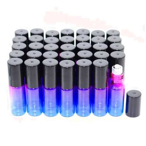 Furnido Pack of 35,5ml Rose-Blue Gradient Color Roller Bottles for Essential Oils,Glass Roller Bottles With Stainless Steel Roller Ball For Sample Roll On,Travel DIY Cosmetic Container-Funnel Opener Pipette