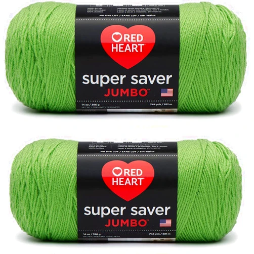 Red Heart Super Saver Jumbo Spring Green Yarn - 2 Pack of 396g/14oz - Acrylic - 4 Medium (Worsted) - 744 Yards - Knitting/Crochet