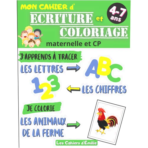 French Edition by Les Cahiers d’Émilie (Author) Carnet d'écriture et de coloriage: Apprendre en s’amusant : tracer les lettres capitales et les chiffres et Colorier les animaux de la ferme | Cahier ... (Les Cahiers d'Emilie) (French Edition)