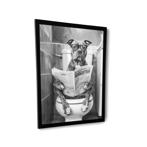 GZJBJITQ Pitbull Sitting On Toilet Wall Art Pitbull Dog Reading Newspaper Black And White Print Funny Dog Poster Funny Bathroom Wall Decor Suitable For Children's Bedroom Decoration