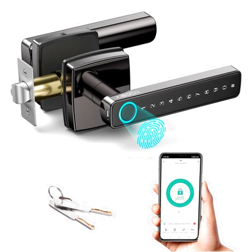 Aibocn Smart Door Lock with Handle, Fingerprint Keyless Entry Lock for Bedroon Door, App Control, Keypad, Bluetooth, Code, Key, Biometric Deadbolt Lock for Front Door