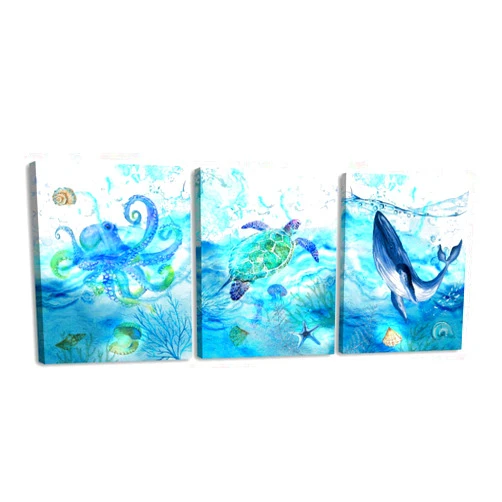 RUISHI Canvas Wall Art Animal Painting Canvas Prints for Kids Room Bathroom Bedroom Living Room Wall Decoration Sealife Bedroom Themed Sea Animals Modern Art Sea Turtle Octopus Whale Boys Girls Gifts