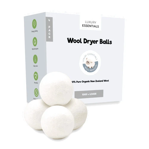 LUXURY ESSENTIALS Wool Dryer Balls by LUXURY ESSENTIALS: 4-Pack Premium Natural Fabric Softener for Sustainable Laundry Care and Enhanced Softness