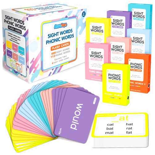 AuroTops 712 Sight Words/Phonics Flash Cards, Dolch & Fry High Frequency Site Words, Learn to Read CVC Blends, Short/Long Vowel Sounds, Flash Cards Games for PreK Kindergarten 1st 2nd 3rd Grade, Kids 4-10