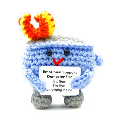 Aimery Emotional Support Dumpster Fire,Handmade Crochet Dumpster Fire Doll with Positive Cards,Dumpster Fire Desk Accessories Office Decor Gifts for Women Teacher Coworkers Men Friends