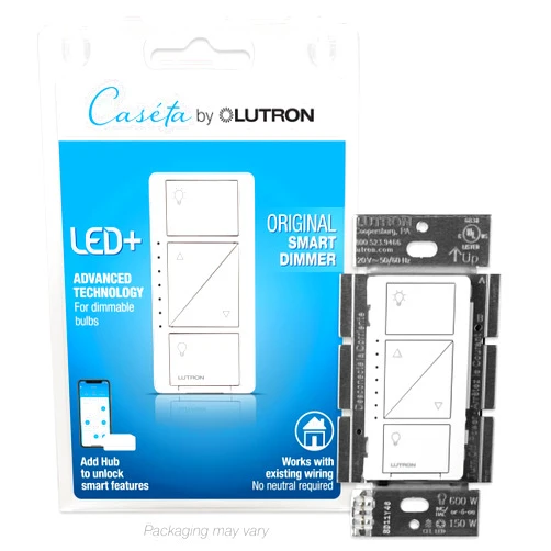 Lutron Caseta Smart Lighting Original Dimmer Switch, for Light Bulbs, Works w/ Alexa, Apple Homekit, Google Home (Hub Required), 150W Single-Pole/3-Way, No Neutral Required, PD-6WCL-WH, White