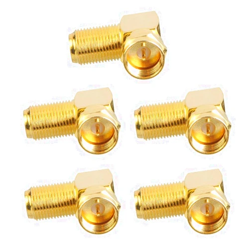 VCE 5-Pack 90 Degree Coaxial Connector, Right Angle F-Type RG6 Male to Female Adapter Gold Plated