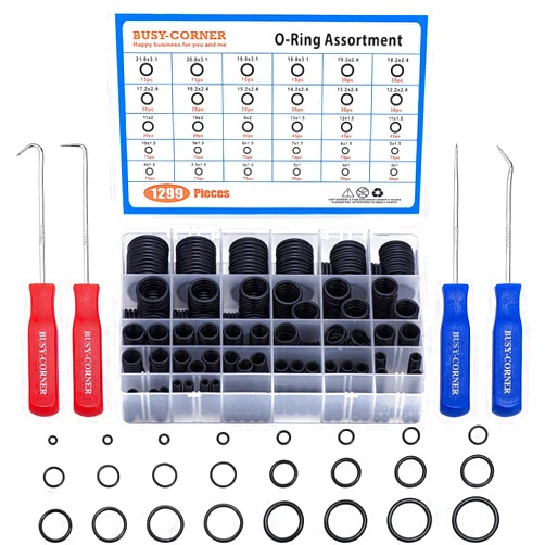 BUSY-CORNER 1299 Pieces O-Ring Kit with 4 PCS O Ring Pick & Installation Remover Tools 30 Metric Sizes Nitrile Rubber Orings for Faucet Tap, Plumbing, Automotive