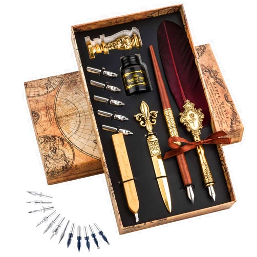 Hethrone Feather Pen and Ink Set - Quill Pens Calligraphy Pen Set Fountain Dip Pen