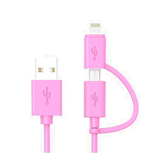 Ronymarx Phone Charger Lightning Cable and Micro USB to USB Charger Cord, Compatible iPhone X, 8, 8 Plus,7 Plus, Nexus,HTC Android Data Cable 2 in 1 Pink(3 FT)