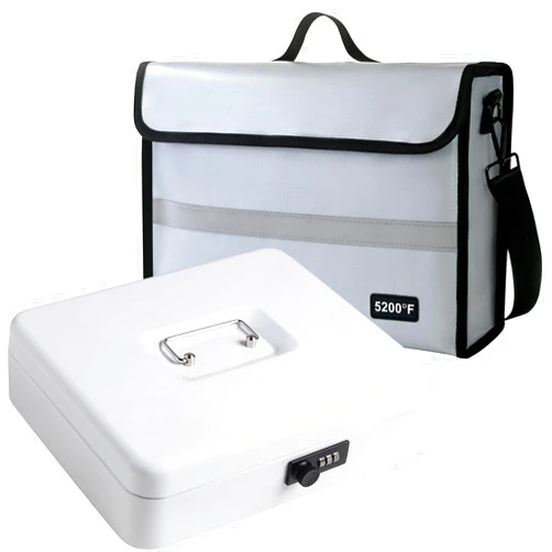 MAOSEMSI Fireproof Document Bag with Lock Box - Fireproof Document Box & Fireproof Money Bag Combo | Fireproof Safe for Cash, Contracts, and Passports | Secure Fireproof Lock Box for Maximum Protection