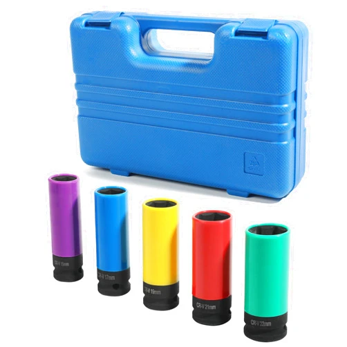 Zlirfy 5PCS 1/2 Inch Drive Impact Lug Nut Socket Set,Drive Deep Impact Socket,Car Accessories 15 17 19 21 22 MM Non-Marring Thin Wall Wheel Protector Nut Socket,Fit for 1/2