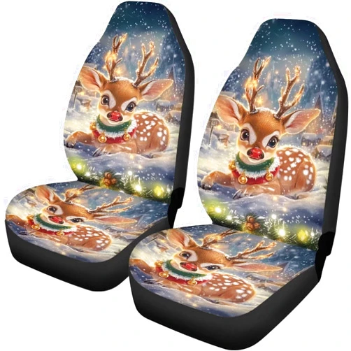Talayituse Christmas Deer Snowfield Print Car Seat Covers for Front Seats Christmas Decoration 2 Pack Washable Auto Cushion Protector Universal Fit Most Truck SUV Van Sedan Car Interior Accessories