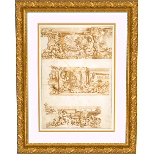 ArtDirect Antonio Maria Visentini 18x24 Gold Ornate Framed and Double Matted Museum Art Print Titled: Drawing for Engraving in Raccolta Di Vari Schizzi, Venice, 1747, After the Angel Roses.