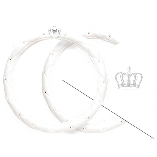 FLKAYJM Car Steering Wheel Cover for Girls & Women 38CM/15'' Universal Car Steering Wheel Cover Crown Diamond PU Leather Non-Toxic Safe Driving Steering Cover - White