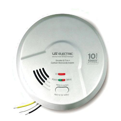 Universal Security Instruments Hardwired 10 Year Tamper Proof Permanent Power Sealed Battery 3-in-1 Universal Smoke Sensing & Carbon Monoxide Combination Alarm, Model MIC1509S,white, Corded Electric