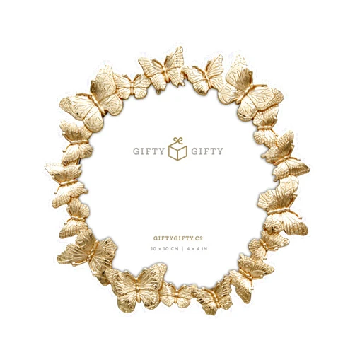GIFTY GIFTY Gold Circular Butterfly Photo Frame / 4x4 In | For Vertical Display on Tabletops | Perfect for Home Decor, Wedding, Vacation, Graduation, Or Any Milestone Photos (Gold)