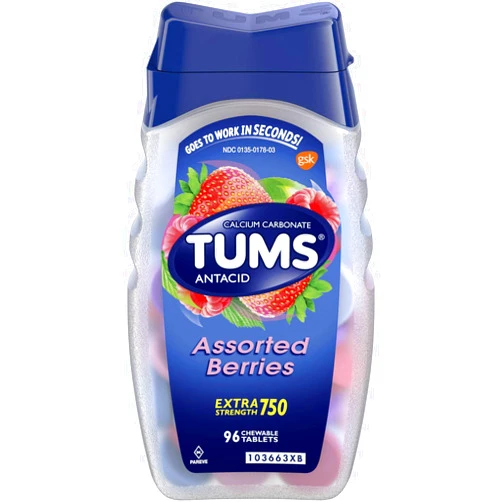 Tums E-X Extra Strength Antacid Chewable Tablets, Berries, 96-Count Bottles (Pack of 4)