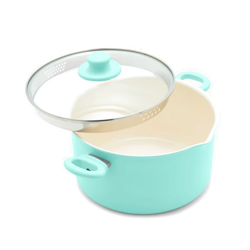 GreenLife 6QT Ceramic Nonstick Stockpot with Glass Straining Lid, PFAS & PFOA-Free, Dishwasher Safe, Stay-Cool Handles, Oven Safe to 350°F, Wobble-Free Base, Even Heating, Turquoise