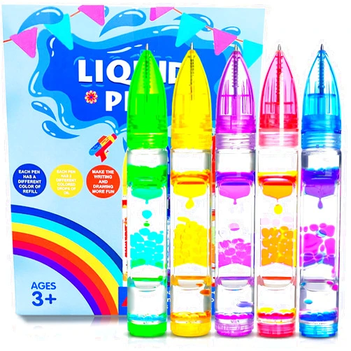 UIIOPJIOM 5PCS Liquid Pens Christmas Stocking Stuffers for Kids, Liquid Motion Bubble Fun Cool Pens Autism ADHD Anxiety Stress Relief Item Quiet Fidget Sensory Autistic Desk Toys Classroom Gift for Boys Girls