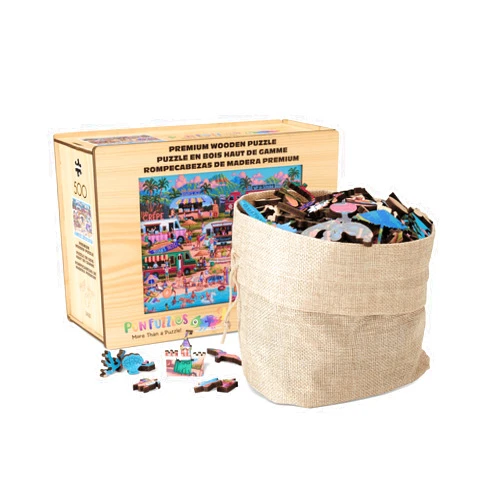 Buffalo Games - Hawaiian Food Truck Festival Wood Puzzle - Whimsy Cut Jigsaw Pieces - 500 Piece Jigsaw Puzzle - Ages 14 and Up