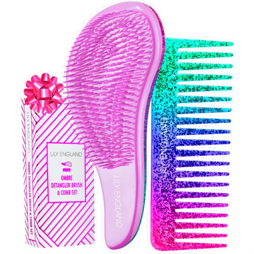 Lily England Detangler Brush & Hair Comb Set - Lightweight Hair Brush & Wide Tooth Comb for Women, Kids & Toddlers - Suitable For All Hair Types, Attractive Gift For Teen Girls, Purple-Glitter