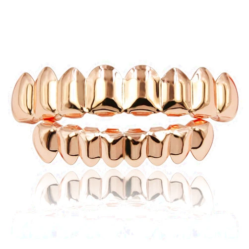 JINAO Grillz Grills for Your Teeth 18K Gold Plated Gold Finish 8 Top Teeth 8 Bottom Tooth Hip Hop Mouth Grills for Men and Women