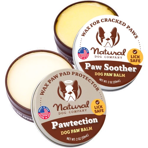 Natural Dog Company PAWDICURE Bundle, Paw Soother + PawTection Dog Paw Balms, Protect and Heal Dry, Cracked Dog Paw Pads, Organic, All Natural Ingredients, 2oz Tins