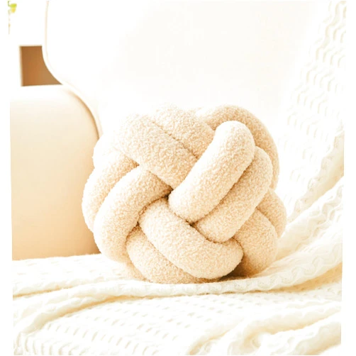 Lokaluo Knot Pillows Ball Throw Pillows 2 Cord Aesthetic Round Cute Plush Pillows Home Decor,woolbeige 11inch