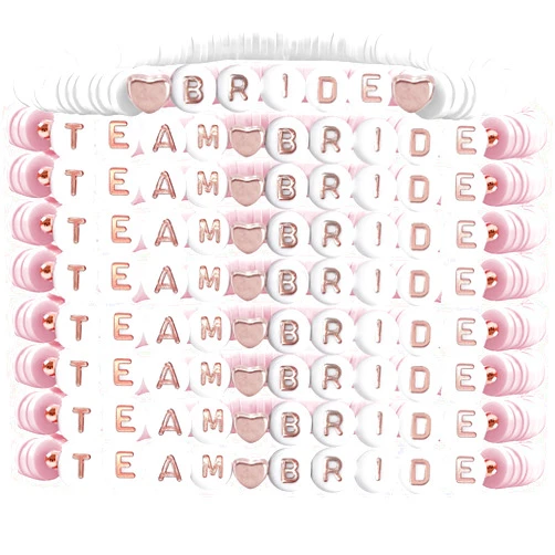 CUTERUI GIFTED Bachelorette Party Favors-9 pcs Pink Clay Disc Stretch Friendship Bracelets with Rose Gold BRIDE TEAM BRIDE Letter Beads for Bridesmaid Gifts,Bachelorette Party,Bridal Party Gifts