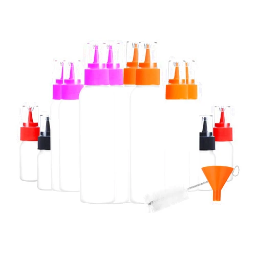 HAOHAN Squeeze Writer Bottles Set-12 Squeeze Cookie Icing Bottles, 1 Cleaning Brush, 1 Funnel, Applicator Bottles-4 of Each (1 Oz, 2 Oz, 4 Oz) for Cookie Decorating, Food Coloring