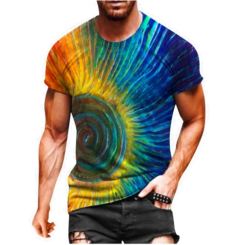 GOKKILRW Men's Summer T Shirts Crewneck Short Sleeve 3D Print Novelty Stylish Streetwear Tops Slim Fit Stretchy Sports Tops