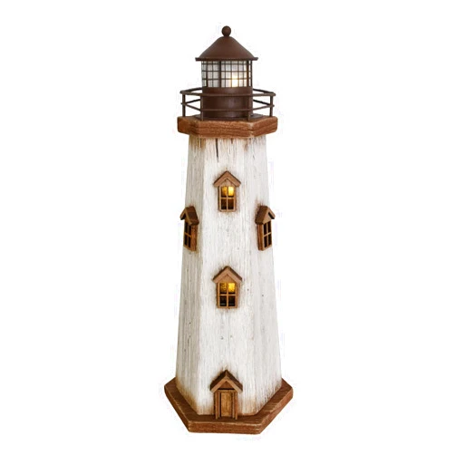 Morning View Lighthouse Decor Nautical Decoration Lighted Wood Light House Figurine Beach House Coastal Decor Table Ocean Seaside Theme Home Decor Lake House Bathroom Shelf Centerpiece 16
