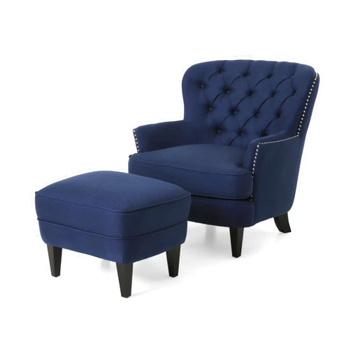 Christopher Knight Home Ophelia Club Chair and Ottoman Set, Fabric, Blue, Dark Brown